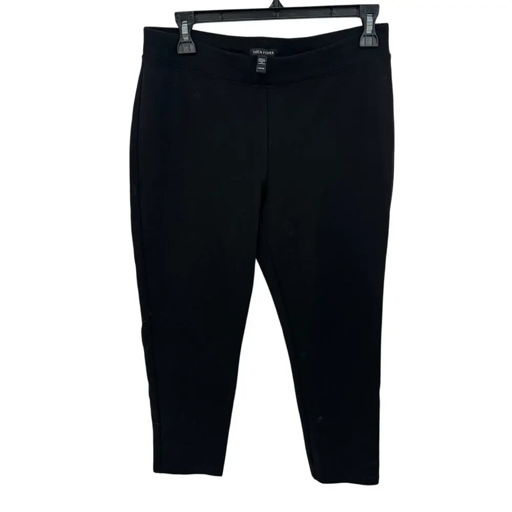 EILEEN FISHER Stretch Ponte Pull-On Pants in Black // Medium Petite